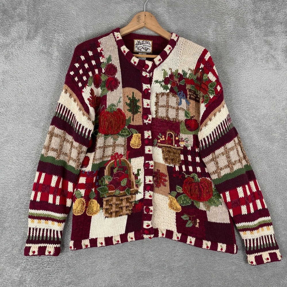 Vintage Heirloom Collectibles Cardigan Womens Small Fruit Floral Cottage Knit